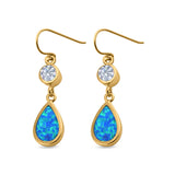 Drop Dangle Halo Pear Shape Earrings Lab Created Opal Round Simulated CZ 925 Sterling Silver(20mm)