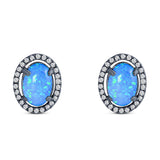 Halo Art Deco Oval Stud Earring Simulated Cubic Zirconia Created Opal Solid 925 Sterling Silver (15mm)