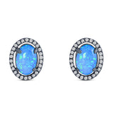 Halo Art Deco Oval Stud Earring Simulated Cubic Zirconia Created Opal Solid 925 Sterling Silver (15mm)