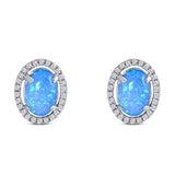 Halo Art Deco Oval Stud Earring Simulated Cubic Zirconia Created Opal Solid 925 Sterling Silver (15mm)