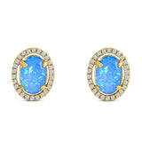 Halo Art Deco Oval Stud Earring Simulated Cubic Zirconia Created Opal Solid 925 Sterling Silver (15mm)