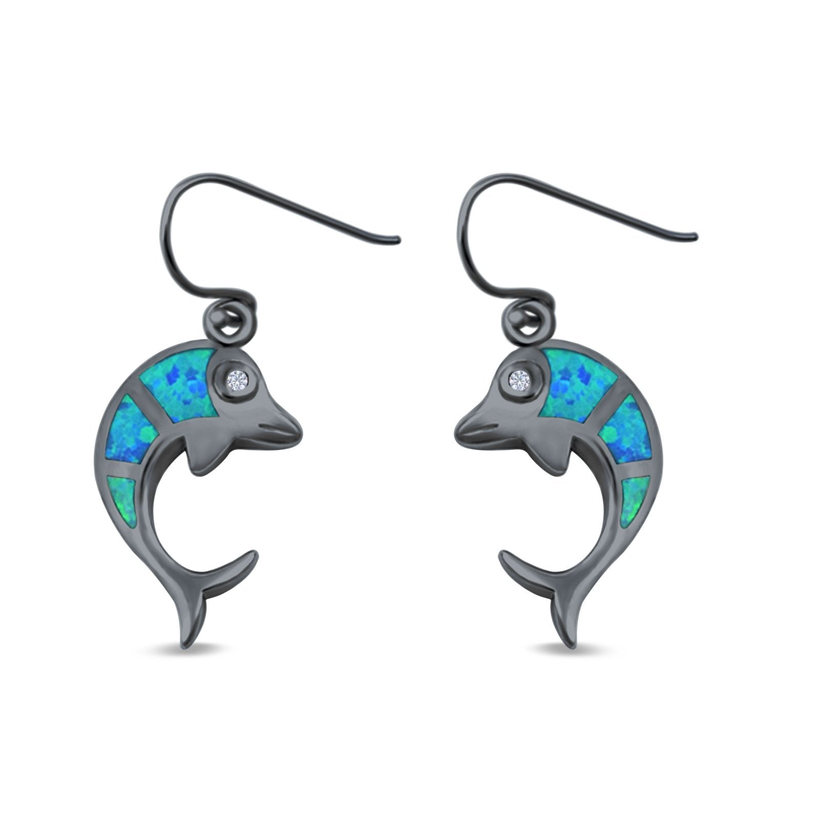 Drop Dangle Dolphin Earrings Created Opal 925 Sterling Silver (18mm)