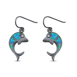 Drop Dangle Dolphin Earrings Created Opal 925 Sterling Silver (18mm)