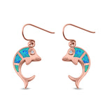 Drop Dangle Dolphin Earrings Created Opal 925 Sterling Silver (18mm)