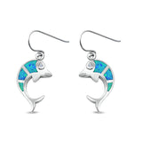 Drop Dangle Dolphin Earrings Created Opal 925 Sterling Silver (18mm)