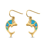 Drop Dangle Dolphin Earrings Created Opal 925 Sterling Silver (18mm)