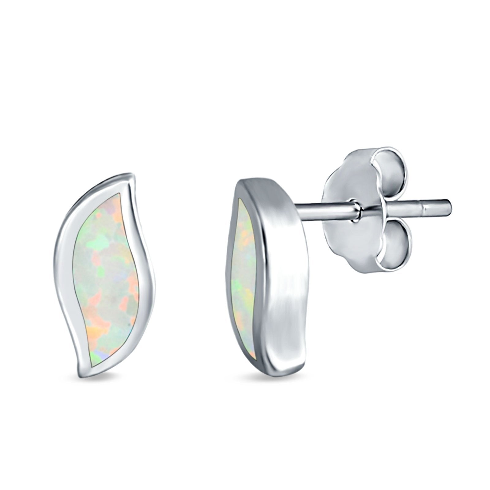 Leaf Stud Earrings Created Opal 925 Sterling Silver(11mm)
