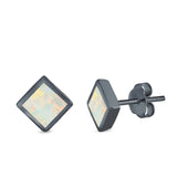 Princess Cut Stud Earrings Created Opal 925 Sterling Silver