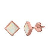 Princess Cut Stud Earrings Created Opal 925 Sterling Silver