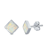Princess Cut Stud Earrings Created Opal 925 Sterling Silver