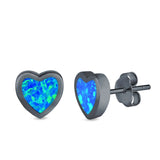 Heart Stud Earrings Created Opal 925 Sterling Silver (9mm)