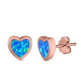 Heart Stud Earrings Created Opal 925 Sterling Silver (9mm)