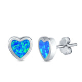 Heart Stud Earrings Created Opal 925 Sterling Silver (9mm)