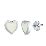 Heart Stud Earrings Created Opal 925 Sterling Silver (9mm)