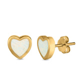 Heart Stud Earrings Created Opal 925 Sterling Silver (9mm)