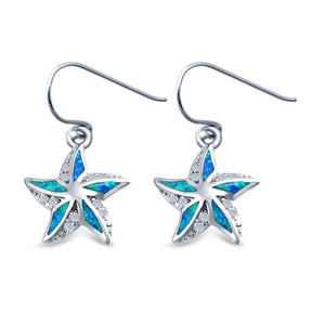 Starfish Drop Dangle Earrings Created Opal 925 Sterling Silver (13mm)