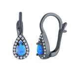 Halo Latchback Earrings Hoop Huggie Design Pear Created Opal Simulated CZ 925 Sterlig Silver(17mm)