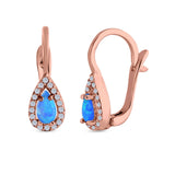 Halo Latchback Earrings Hoop Huggie Design Pear Created Opal Simulated CZ 925 Sterlig Silver(17mm)