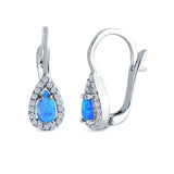 Halo Latchback Earrings Hoop Huggie Design Pear Created Opal Simulated CZ 925 Sterlig Silver(17mm)