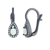 Halo Latchback Earrings Hoop Huggie Design Pear Created Opal Simulated CZ 925 Sterlig Silver(17mm)