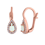 Halo Latchback Earrings Hoop Huggie Design Pear Created Opal Simulated CZ 925 Sterlig Silver(17mm)