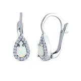 Halo Latchback Earrings Hoop Huggie Design Pear Created Opal Simulated CZ 925 Sterlig Silver(17mm)