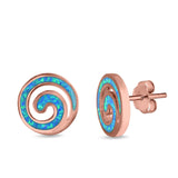 Spiral Stud Earrings Created Opal 925 Sterling Silver (13mm)