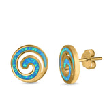 Spiral Stud Earrings Created Opal 925 Sterling Silver (13mm)