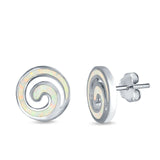 Spiral Stud Earrings Created Opal 925 Sterling Silver (13mm)