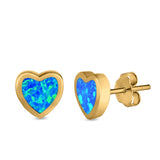 Solitaire Heart Stud Earrings Created Opal 925 Sterling Silver (6mm)