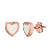 Solitaire Heart Stud Earrings Created Opal 925 Sterling Silver (6mm)