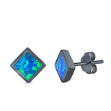 Square Solitaire Stud Earrings Created Opal 925 Sterling Silver (6mm)