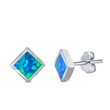 Square Solitaire Stud Earrings Created Opal 925 Sterling Silver (6mm)