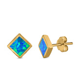 Square Solitaire Stud Earrings Created Opal 925 Sterling Silver (6mm)