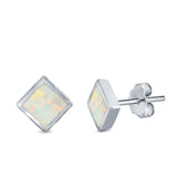 Square Solitaire Stud Earrings Created Opal 925 Sterling Silver (6mm)