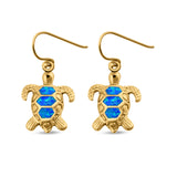 Drop Dangle Turtle Earrings Created Opal 925 Sterling Silver (15mm)