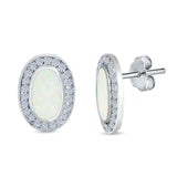 Halo Oval Stud Earrings Created Opal 925 Sterling Silver (16mm)