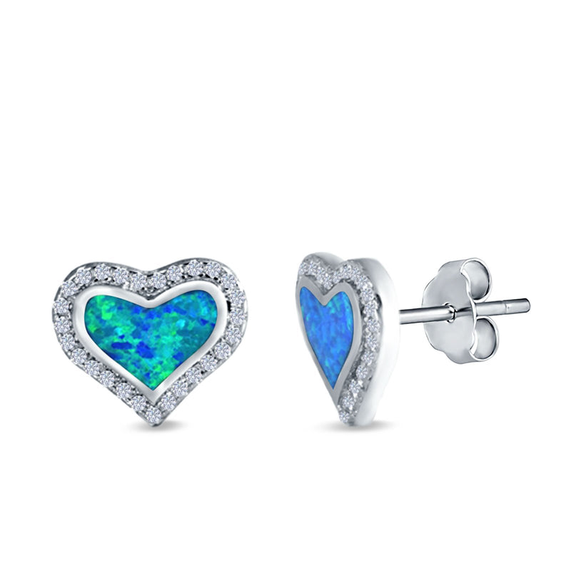 Halo Heart Stud Earrings Created Opal 925 Sterling Silver(12mm)