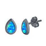 Pear Solitaire Stud Earrings Created Opal 925 Sterling Silver (10mm)