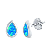 Pear Solitaire Stud Earrings Created Opal 925 Sterling Silver (10mm)