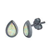 Pear Solitaire Stud Earrings Created Opal 925 Sterling Silver (10mm)