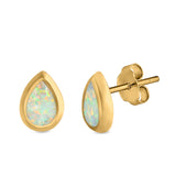 Pear Solitaire Stud Earrings Created Opal 925 Sterling Silver (10mm)