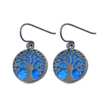 Circle Round Tree of Life Earrings Drop Dangle Created Opal 925 Sterling Silver(20mm)