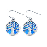 Circle Round Tree of Life Earrings Drop Dangle Created Opal 925 Sterling Silver(20mm)