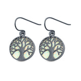 Circle Round Tree of Life Earrings Drop Dangle Created Opal 925 Sterling Silver(20mm)