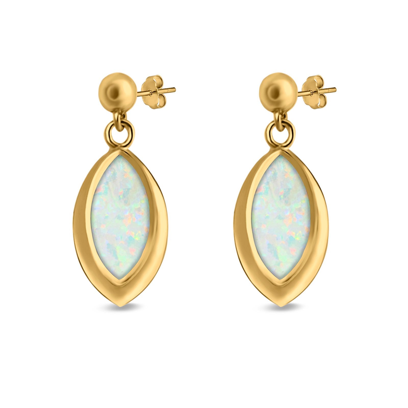 Marquise Stud Earrings Created Opal 925 Sterling Silver (20mm)