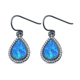 Drop Dangle Halo Pear Earrings Created Opal 925 Sterling Silver(19mm)