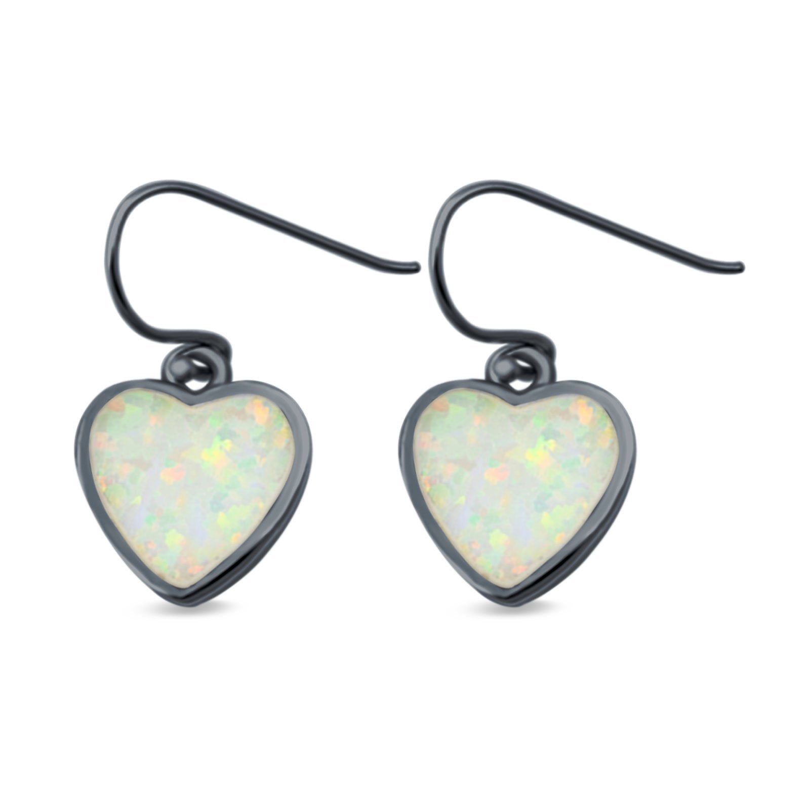 Drop Dangle Heart Earrings Created Opal 925 Sterling Silver (9mm)