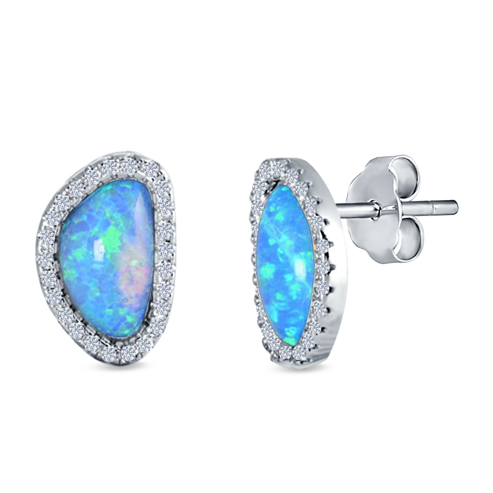 Halo Stud Earrings Created Opal 925 Sterlig Silver(12mm)