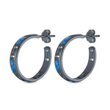 Greek Key Half Hoop Earrings Created Opal 925 Sterling Silver (21mm)